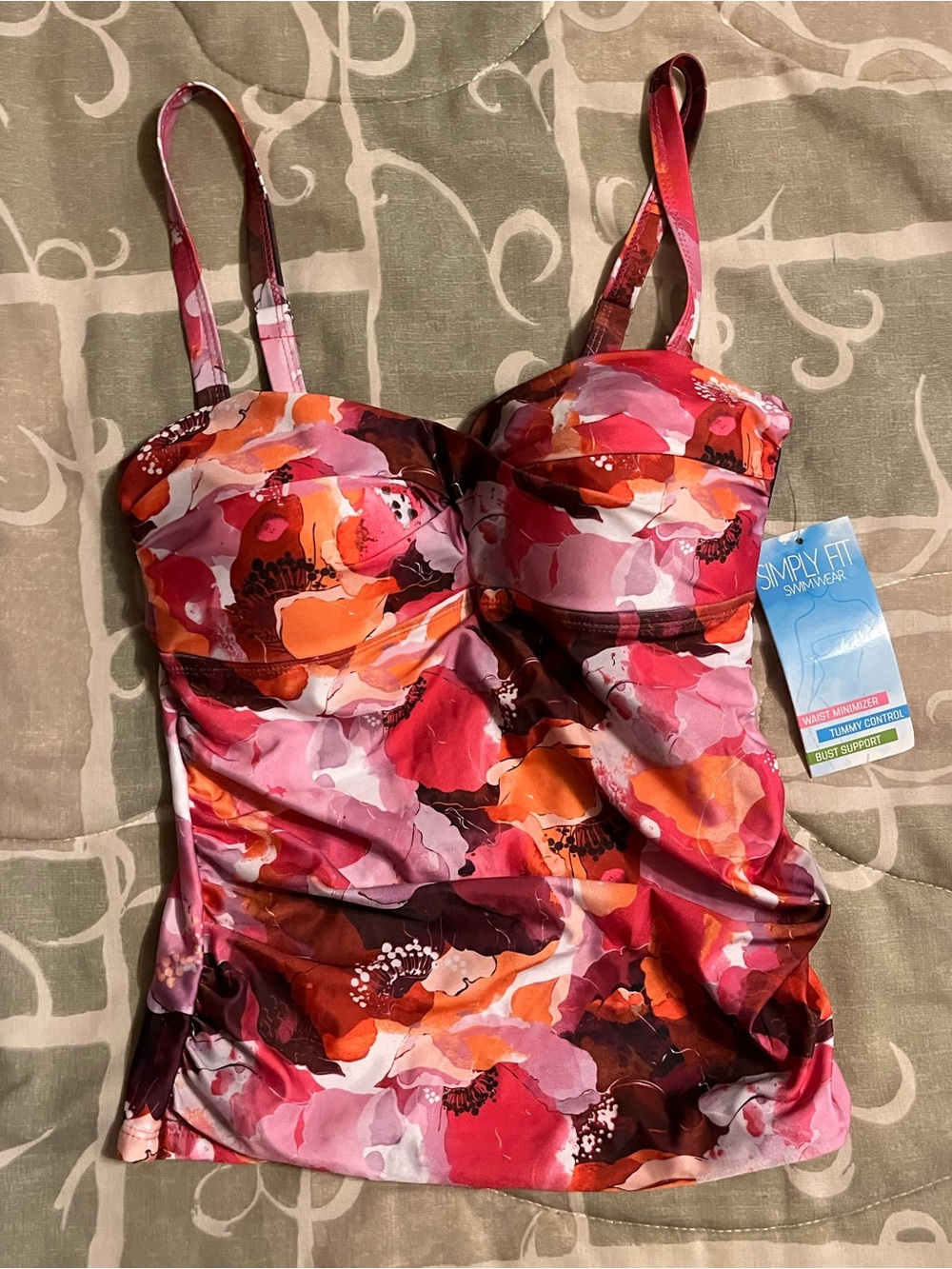 Simply Fit Swimwear Women's Floral One-Piece Swimsuit Tummy Control S